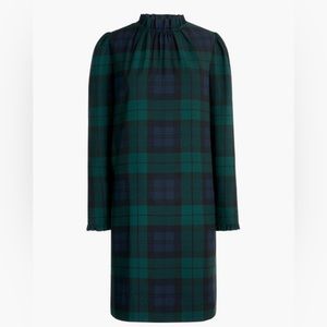 J. Crew Factory, Ruffleneck shift dress in Black Watch plaid, Size 16